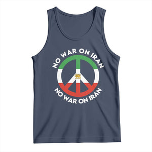 No War On Iran Peace Symbol Tank Top Iranian Lion Emblem Anti War Protest TS02 Navy Print Your Wear