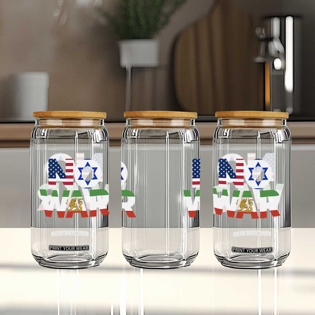 No War USA Israel Iran Flags Glass Can Anti War Protest Political Statement TS02 Print Your Wear