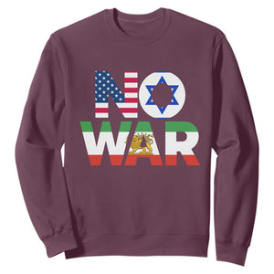 No War USA Israel Iran Flags Sweatshirt Anti War Protest Political Statement TS02 Maroon Print Your Wear