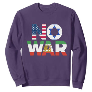 No War USA Israel Iran Flags Sweatshirt Anti War Protest Political Statement TS02 Purple Print Your Wear