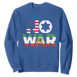 No War USA Israel Iran Flags Sweatshirt Anti War Protest Political Statement TS02 Royal Blue Print Your Wear