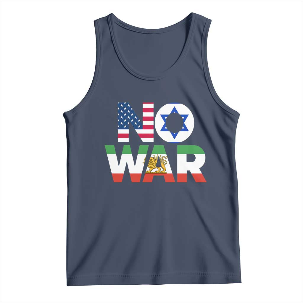 No War USA Israel Iran Flags Tank Top Anti War Protest Political Statement TS02 Navy Print Your Wear