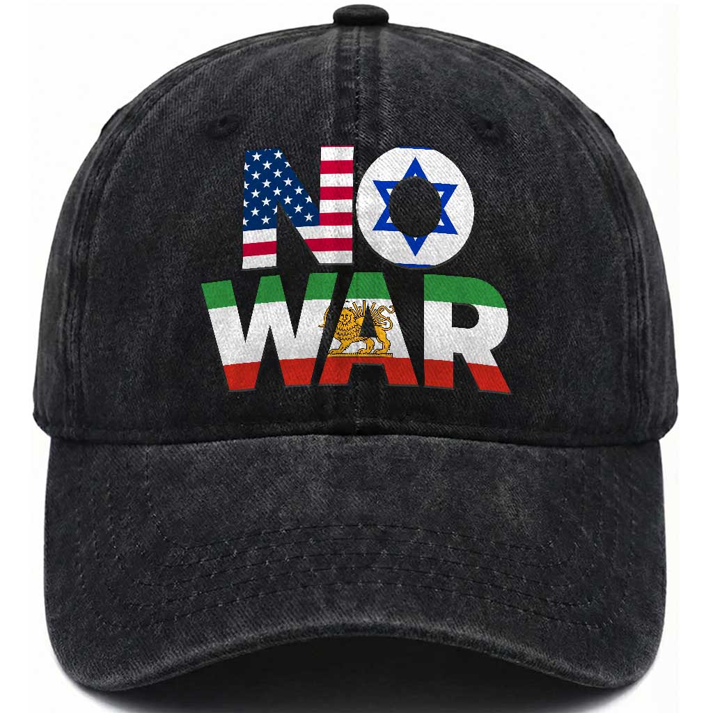 No War USA Israel Iran Flags Washed Cotton Baseball Cap Anti War Protest Political Statement TS02 Washed Cap Universal Fit Black Print Your Wear