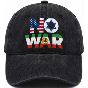 No War USA Israel Iran Flags Washed Cotton Baseball Cap Anti War Protest Political Statement TS02 Washed Cap Universal Fit Black Print Your Wear