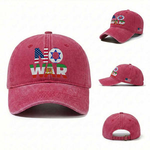 No War USA Israel Iran Flags Washed Cotton Baseball Cap Anti War Protest Political Statement TS02 Washed Cap Universal Fit Red Print Your Wear