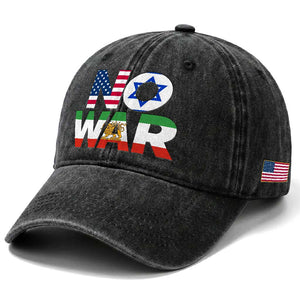No War USA Israel Iran Flags Washed Cotton Baseball Cap Anti War Protest Political Statement TS02 Print Your Wear