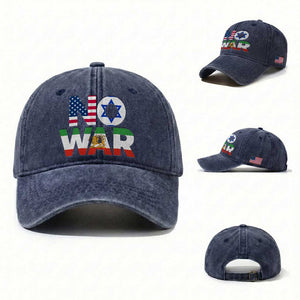 No War USA Israel Iran Flags Washed Cotton Baseball Cap Anti War Protest Political Statement TS02 Washed Cap Universal Fit Navy Print Your Wear