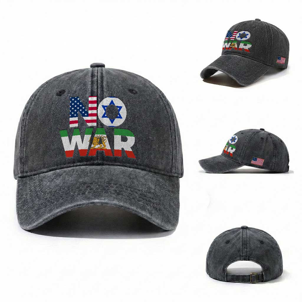 No War USA Israel Iran Flags Washed Cotton Baseball Cap Anti War Protest Political Statement TS02 Washed Cap Universal Fit Dark Gray Print Your Wear