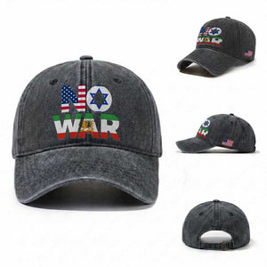 No War USA Israel Iran Flags Washed Cotton Baseball Cap Anti War Protest Political Statement TS02 Washed Cap Universal Fit Dark Gray Print Your Wear