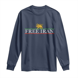Free Iran Lion And Sun Graphic Long Sleeve Shirt Iranian Freedom Supporters TS02 Navy Print Your Wear