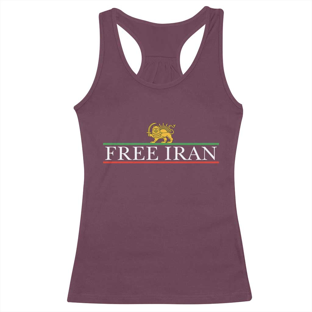 Free Iran Lion And Sun Graphic Racerback Tank Top Iranian Freedom Supporters TS02 Maroon Print Your Wear