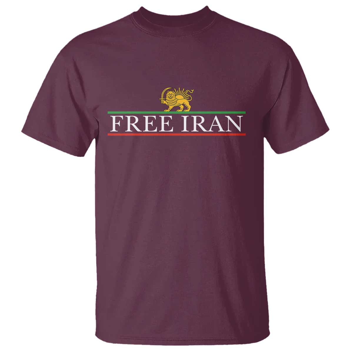 Free Iran Lion And Sun Graphic T Shirt Iranian Freedom Supporters TS02 Maroon Print Your Wear