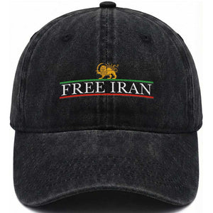 Free Iran Lion And Sun Graphic Washed Cotton Baseball Cap Iranian Freedom Supporters TS02 Washed Cap Universal Fit Black Print Your Wear