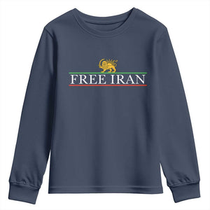 Free Iran Lion And Sun Graphic Youth Sweatshirt Iranian Freedom Supporters TS02 Navy Print Your Wear