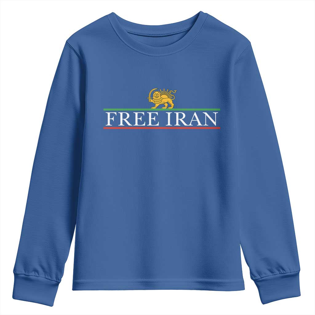 Free Iran Lion And Sun Graphic Youth Sweatshirt Iranian Freedom Supporters TS02 Royal Blue Print Your Wear