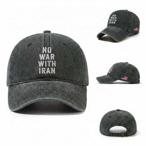 No War With Iran Washed Cotton Baseball Cap Anti War Peace Protest Iranian People TS02 Washed Cap Universal Fit Dark Green Print Your Wear