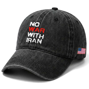 No War With Iran Washed Cotton Baseball Cap Anti War Peace Activist Protest Iranian People TS02 Print Your Wear