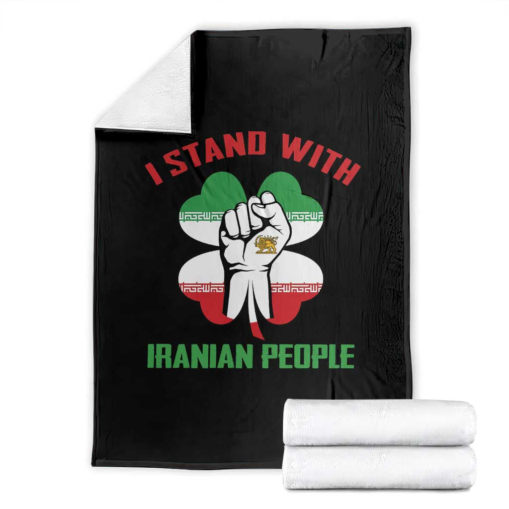 I Stand With Iranian People Freedom Supporters Throw Blanket Raised Fist Persian Flag Iran Revolution TS02 Black Print Your Wear
