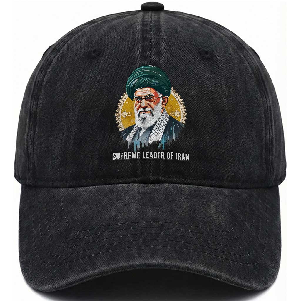 Supreme Leader Of Iran Graphic Portrait Washed Cotton Baseball Cap Iranian Political Figure TS02 Washed Cap Universal Fit Black Print Your Wear