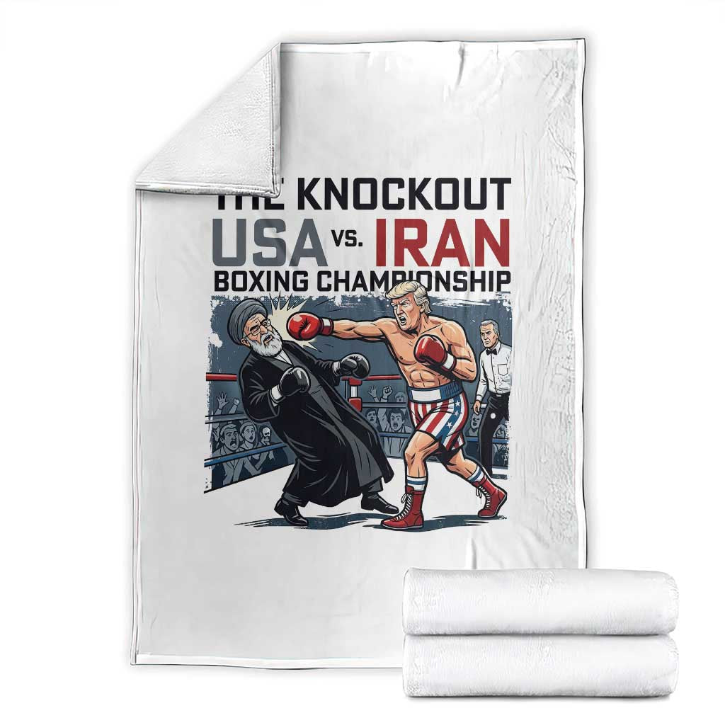 Sarcastic USA vs Iran Knockout Boxing Championship Throw Blanket Funny Political Satire Fight Night TS02 White Print Your Wear