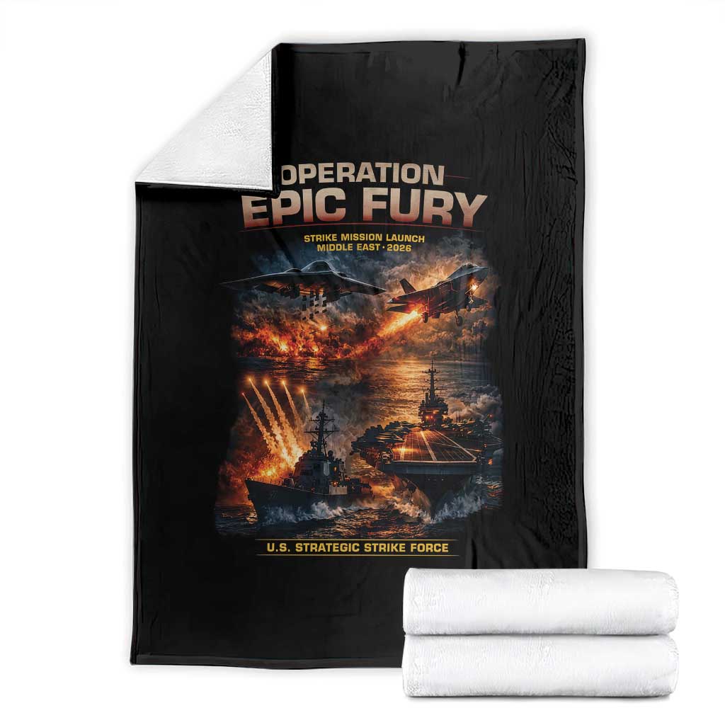 Operation Epic Fury Strike Mission 2026 Graphic Throw Blanket U.S. Strategic Strike Force Military Action TS02 Black Print Your Wear