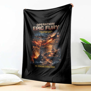 Operation Epic Fury Strike Mission 2026 Graphic Throw Blanket U.S. Strategic Strike Force Military Action TS02 Print Your Wear