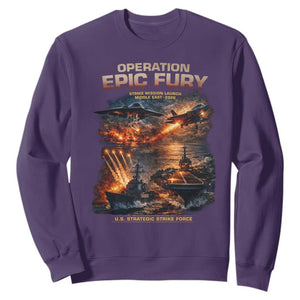 Operation Epic Fury Strike Mission 2026 Graphic Sweatshirt U.S. Strategic Strike Force Military Action TS02 Purple Print Your Wear