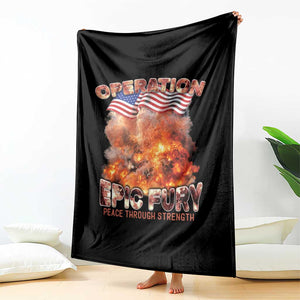 Operation Epic Fury Peace Through Strength Throw Blanket Patriotic Explosion America Power TS02 Print Your Wear