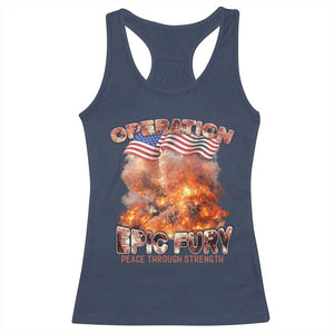 Operation Epic Fury Peace Through Strength Racerback Tank Top Patriotic Explosion America Power TS02 Navy Print Your Wear