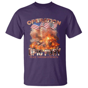 Operation Epic Fury Peace Through Strength T Shirt Patriotic Explosion America Power TS02 Purple Print Your Wear