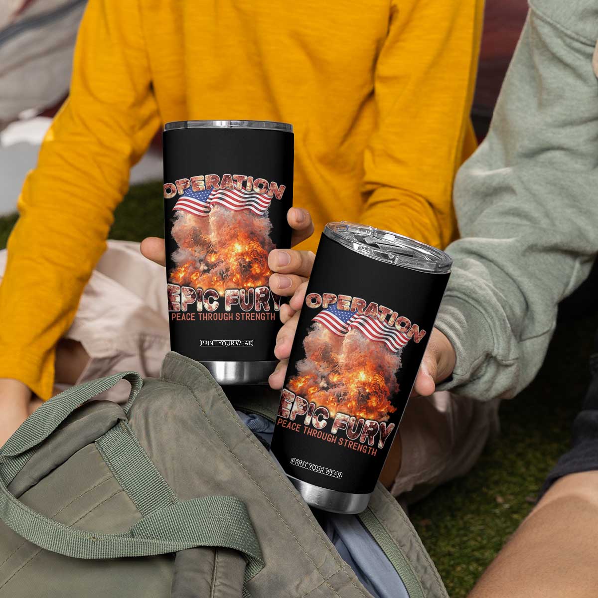 Operation Epic Fury Peace Through Strength Tumbler Cup Patriotic Explosion America Power TS02 Print Your Wear