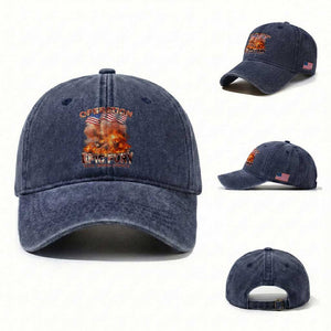 Operation Epic Fury Peace Through Strength Washed Cotton Baseball Cap Patriotic Explosion America Power TS02 Washed Cap Universal Fit Navy Print Your Wear