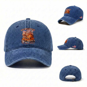 Operation Epic Fury Peace Through Strength Washed Cotton Baseball Cap Patriotic Explosion America Power TS02 Washed Cap Universal Fit Royal Blue Print Your Wear
