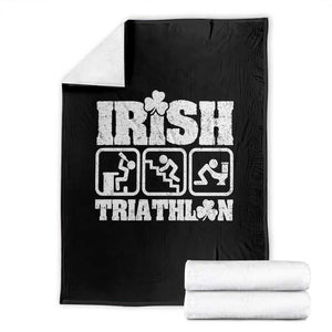 Irish Triathlon Funny Drinking Challenge Throw Blanket St Patricks Day Beer Party Humor TS02 Black Print Your Wear