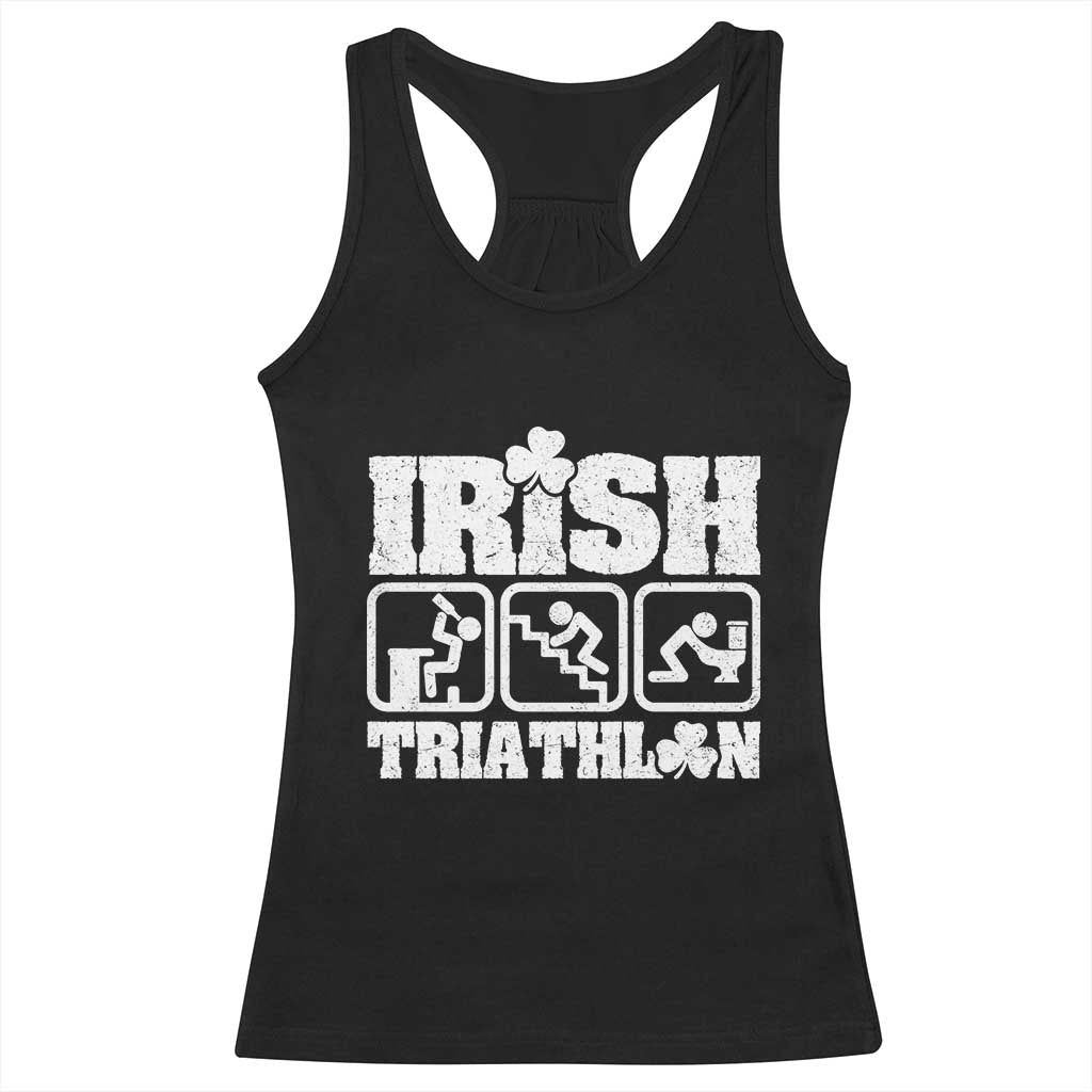 Irish Triathlon Funny Drinking Challenge Racerback Tank Top St Patricks Day Beer Party Humor TS02 Black Print Your Wear
