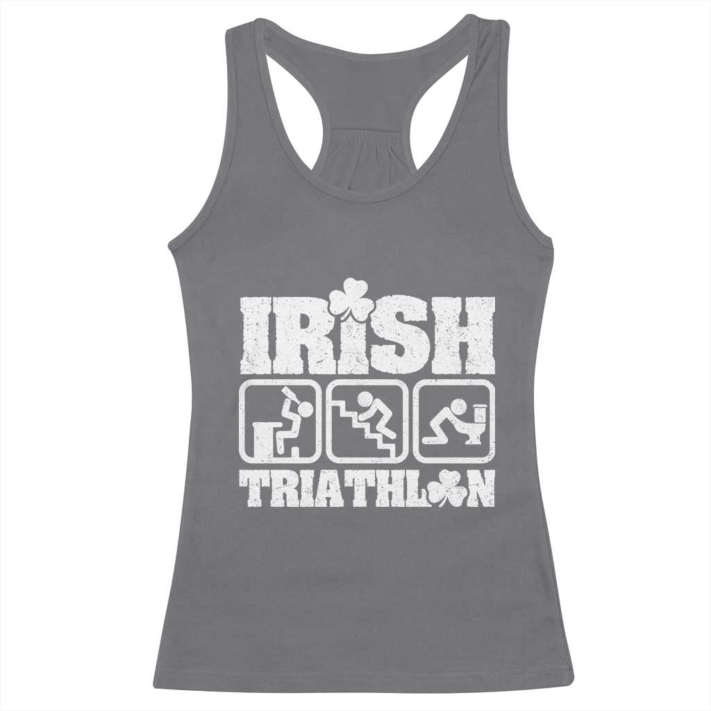 Irish Triathlon Funny Drinking Challenge Racerback Tank Top St Patricks Day Beer Party Humor TS02 Charcoal Print Your Wear