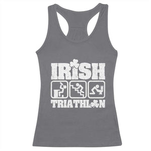 Irish Triathlon Funny Drinking Challenge Racerback Tank Top St Patricks Day Beer Party Humor TS02 Charcoal Print Your Wear