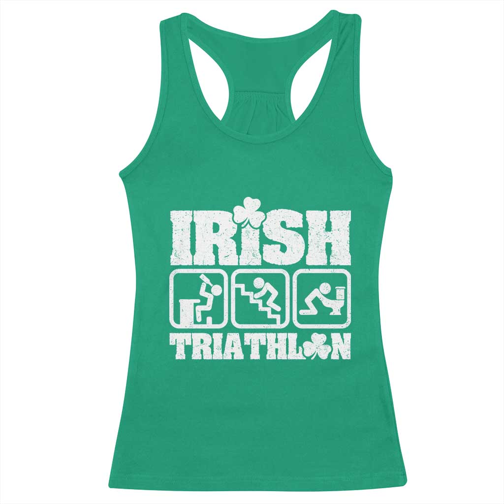Irish Triathlon Funny Drinking Challenge Racerback Tank Top St Patricks Day Beer Party Humor TS02 Irish Green Print Your Wear