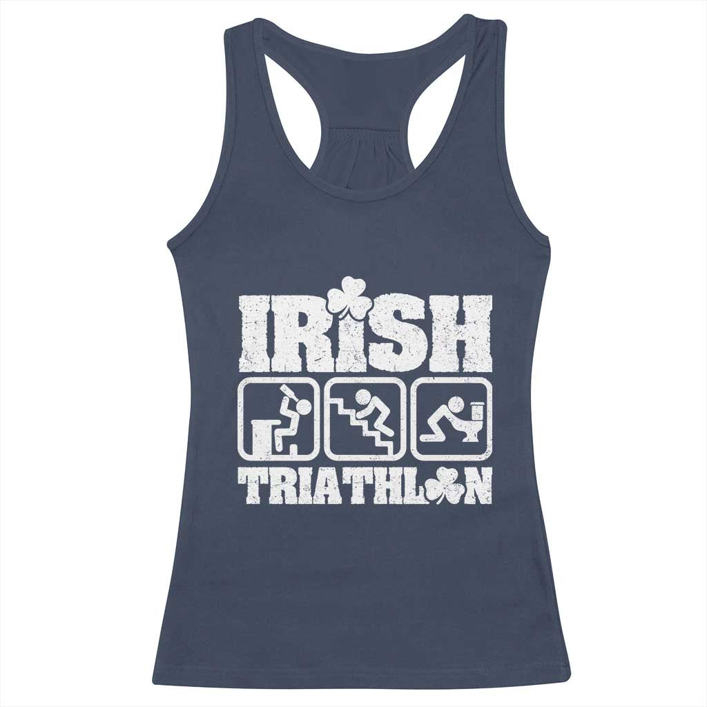 Irish Triathlon Funny Drinking Challenge Racerback Tank Top St Patricks Day Beer Party Humor TS02 Navy Print Your Wear