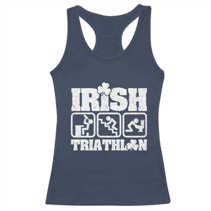 Irish Triathlon Funny Drinking Challenge Racerback Tank Top St Patricks Day Beer Party Humor TS02 Navy Print Your Wear