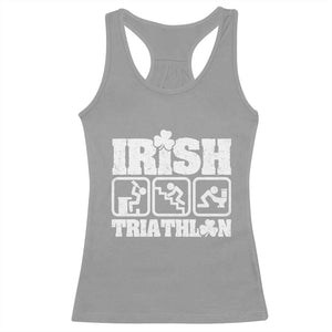 Irish Triathlon Funny Drinking Challenge Racerback Tank Top St Patricks Day Beer Party Humor TS02 Sport Gray Print Your Wear