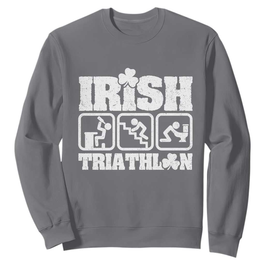 Irish Triathlon Funny Drinking Challenge Sweatshirt St Patricks Day Beer Party Humor TS02 Charcoal Print Your Wear