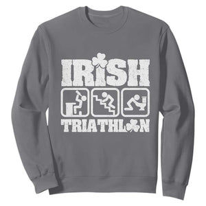 Irish Triathlon Funny Drinking Challenge Sweatshirt St Patricks Day Beer Party Humor TS02 Charcoal Print Your Wear