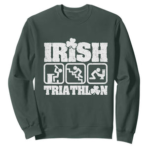 Irish Triathlon Funny Drinking Challenge Sweatshirt St Patricks Day Beer Party Humor TS02 Dark Forest Green Print Your Wear