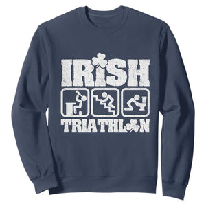 Irish Triathlon Funny Drinking Challenge Sweatshirt St Patricks Day Beer Party Humor TS02 Navy Print Your Wear