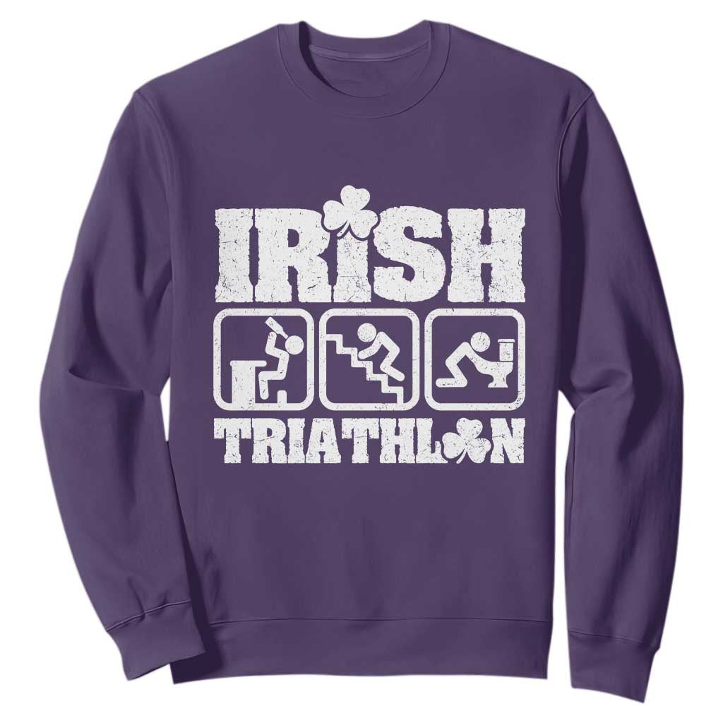 Irish Triathlon Funny Drinking Challenge Sweatshirt St Patricks Day Beer Party Humor TS02 Purple Print Your Wear