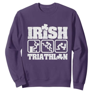 Irish Triathlon Funny Drinking Challenge Sweatshirt St Patricks Day Beer Party Humor TS02 Purple Print Your Wear