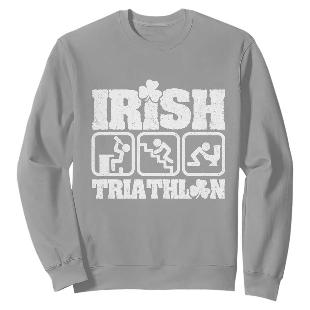 Irish Triathlon Funny Drinking Challenge Sweatshirt St Patricks Day Beer Party Humor TS02 Sport Gray Print Your Wear