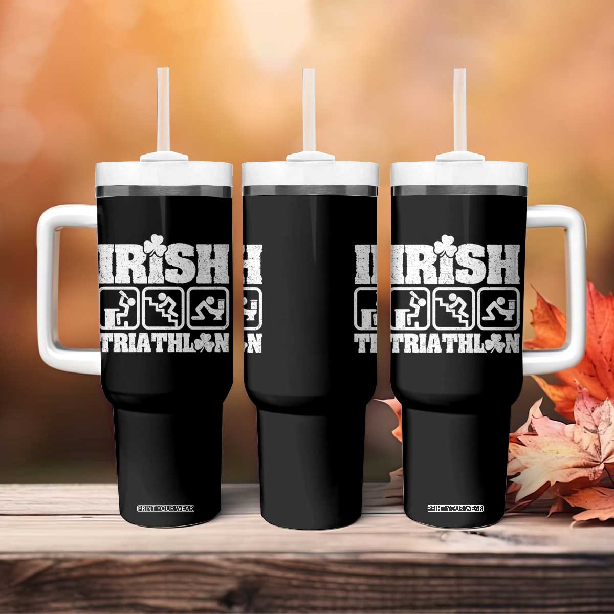 Irish Triathlon Funny Drinking Challenge Tumbler With Handle St Patricks Day Beer Party Humor TS02 Print Your Wear