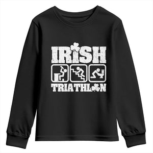 Irish Triathlon Funny Drinking Challenge Youth Sweatshirt St Patricks Day Beer Party Humor TS02 Black Print Your Wear